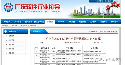 廣東省2020年4月軟件企業 產品評估通過名單結果公示